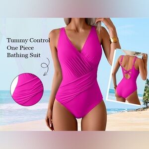 Eomenie Tummy Control Bathing Suit V Neck Swim Suit Ruched Criss Cross Swimwear